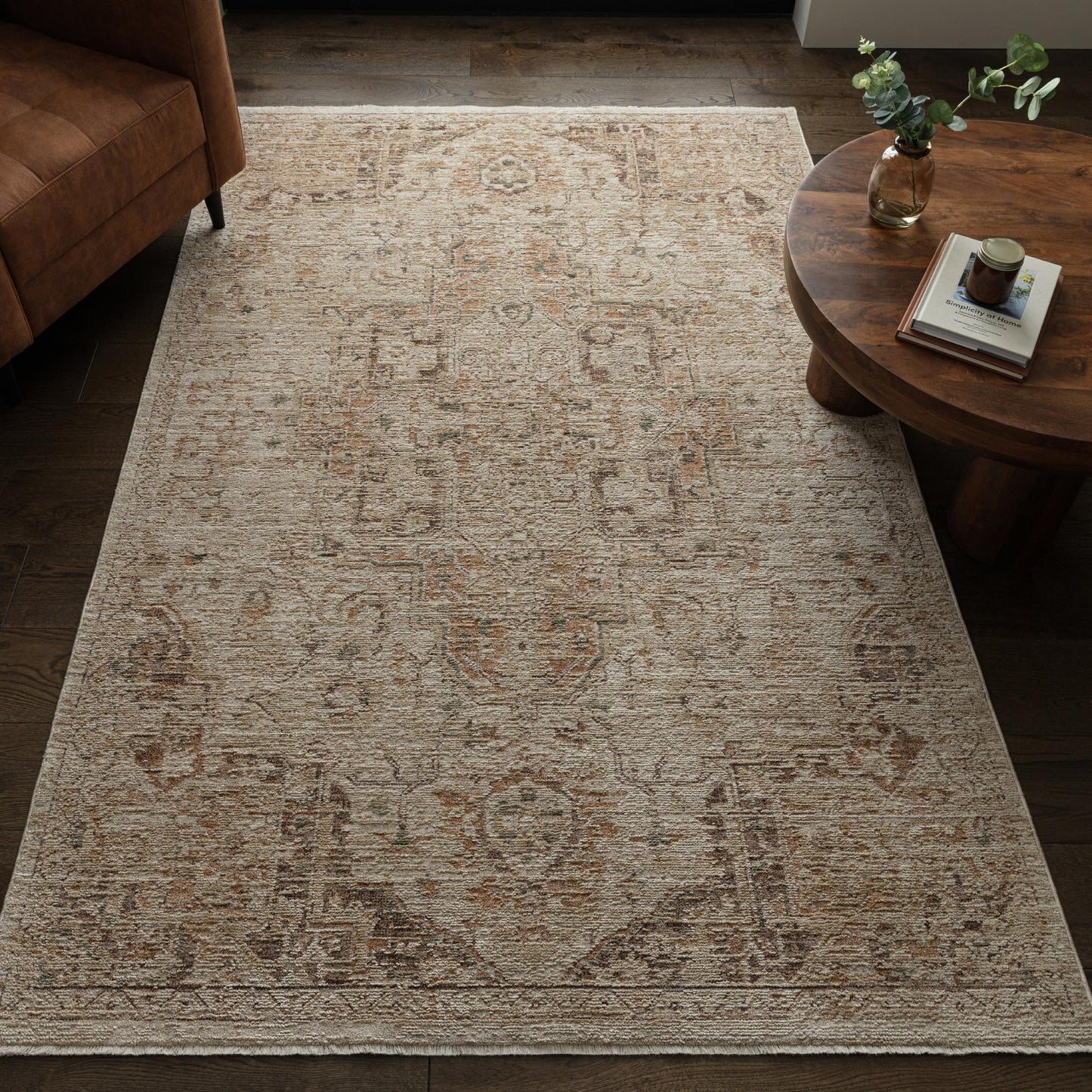 Heriz HE03 Serapi Copper Traditional Medallion Vintage Rug – Modern Textured Polyester Carpet for Living Room, Bedroom, and Hallway