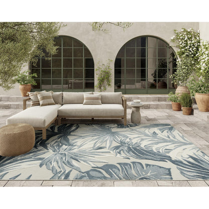 Aloha ALH43 Tropical Floral Ivory Blue Indoor & Outdoor Area Rug