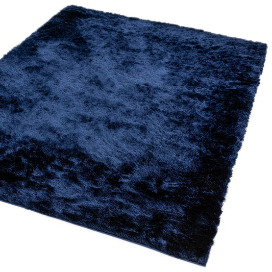 Whisper Shaggy Rug Silky Shiny Soft High Pile Plush Rug in Navy Blue – Luxurious Comfort & Shine