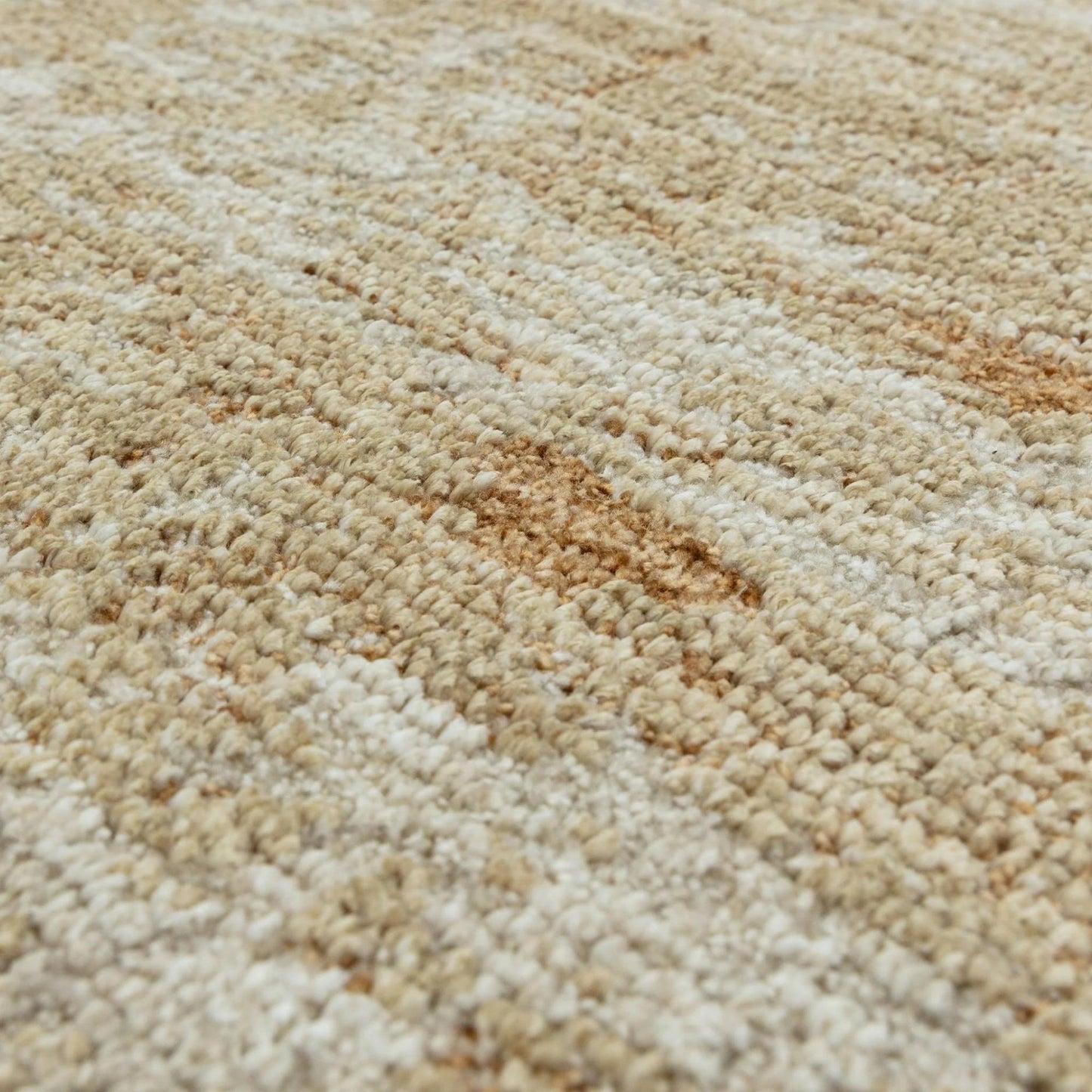 Heriz HE07 Patina Copper Modern Abstract Brown Cream Rug – Soft High-Low Textured Space Dyed Polyester Carpet