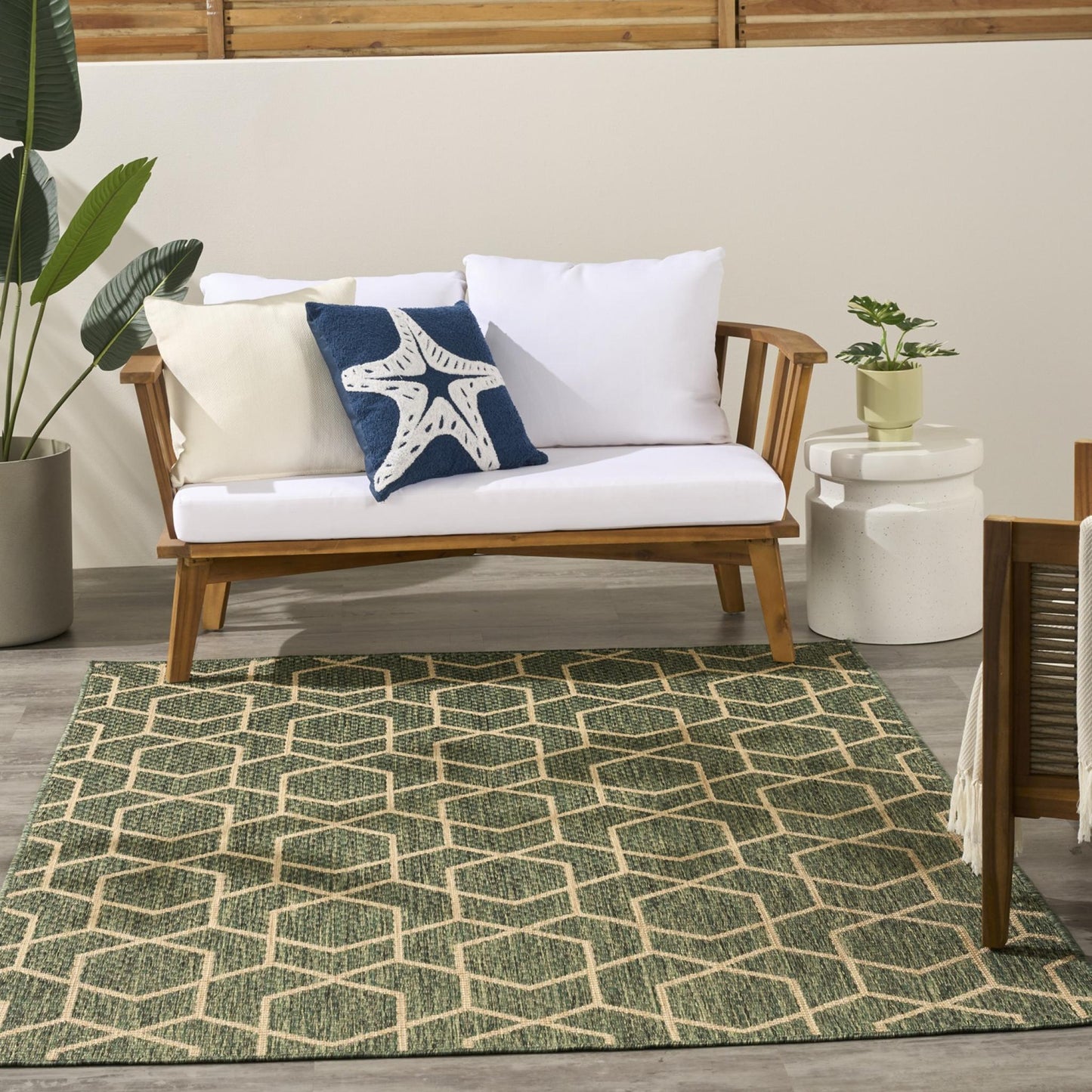 Horizon HOZ01 Modern Geometric Classic Trellis Green Indoor & Outdoor Flatweave Rug