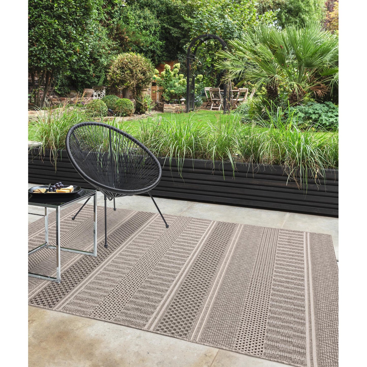 Varanda Stripe VA04 Geometric Neutral Grey Indoor & Outdoor Flatweave Rug