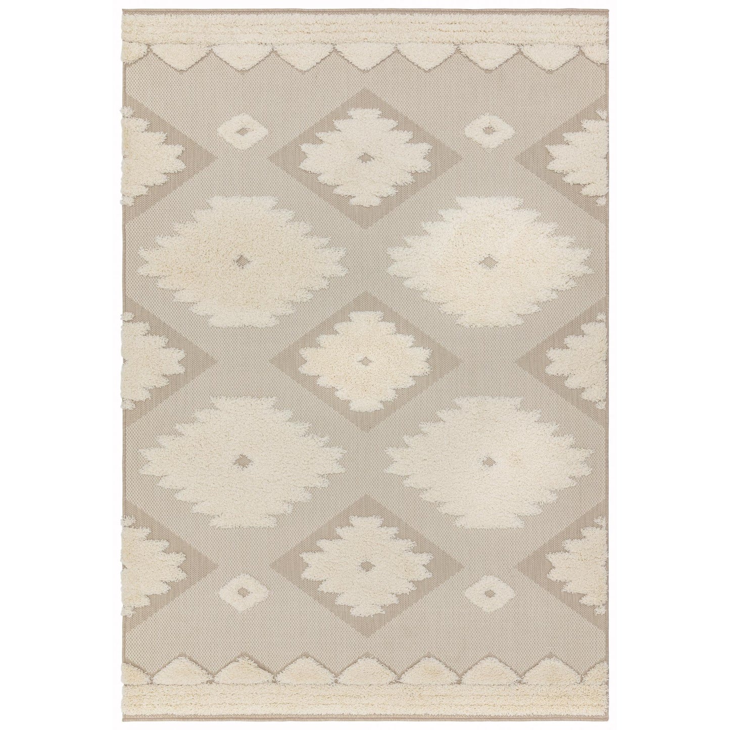 The Monty MN02 Tribal Geometric Flatweave – Weatherproof Indoor & Outdoor Rug in Natural & Cream