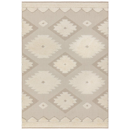 The Monty MN02 Tribal Geometric Flatweave – Weatherproof Indoor & Outdoor Rug in Natural & Cream