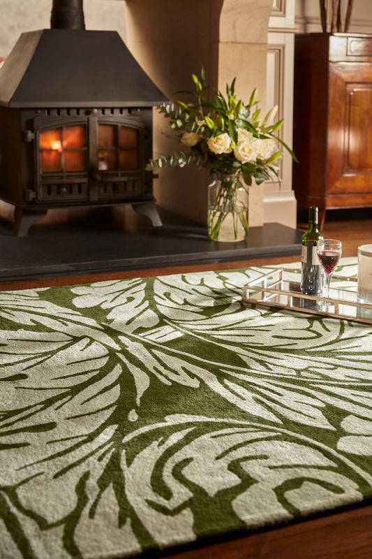 Heritage Floral 2 Pure Wool Damask Hand Tufted Rug in Moss Green