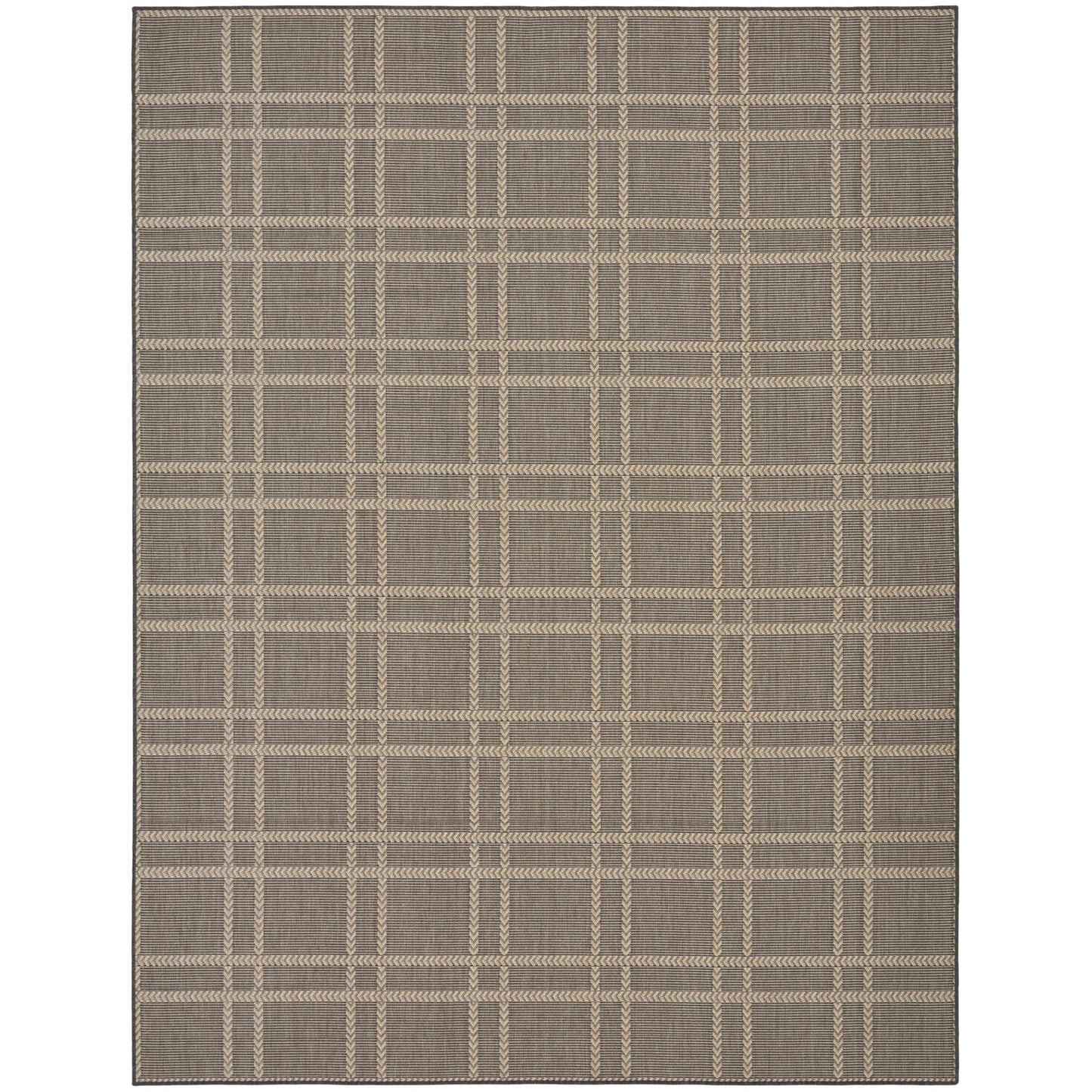 Horizon Grid HOZ04 Modern Geometric Patio Charcoal Grey Indoor & Outdoor Flatweave Rug