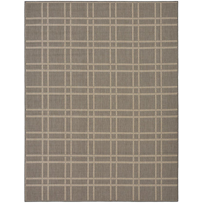 Horizon Grid HOZ04 Modern Geometric Patio Charcoal Grey Indoor & Outdoor Flatweave Rug