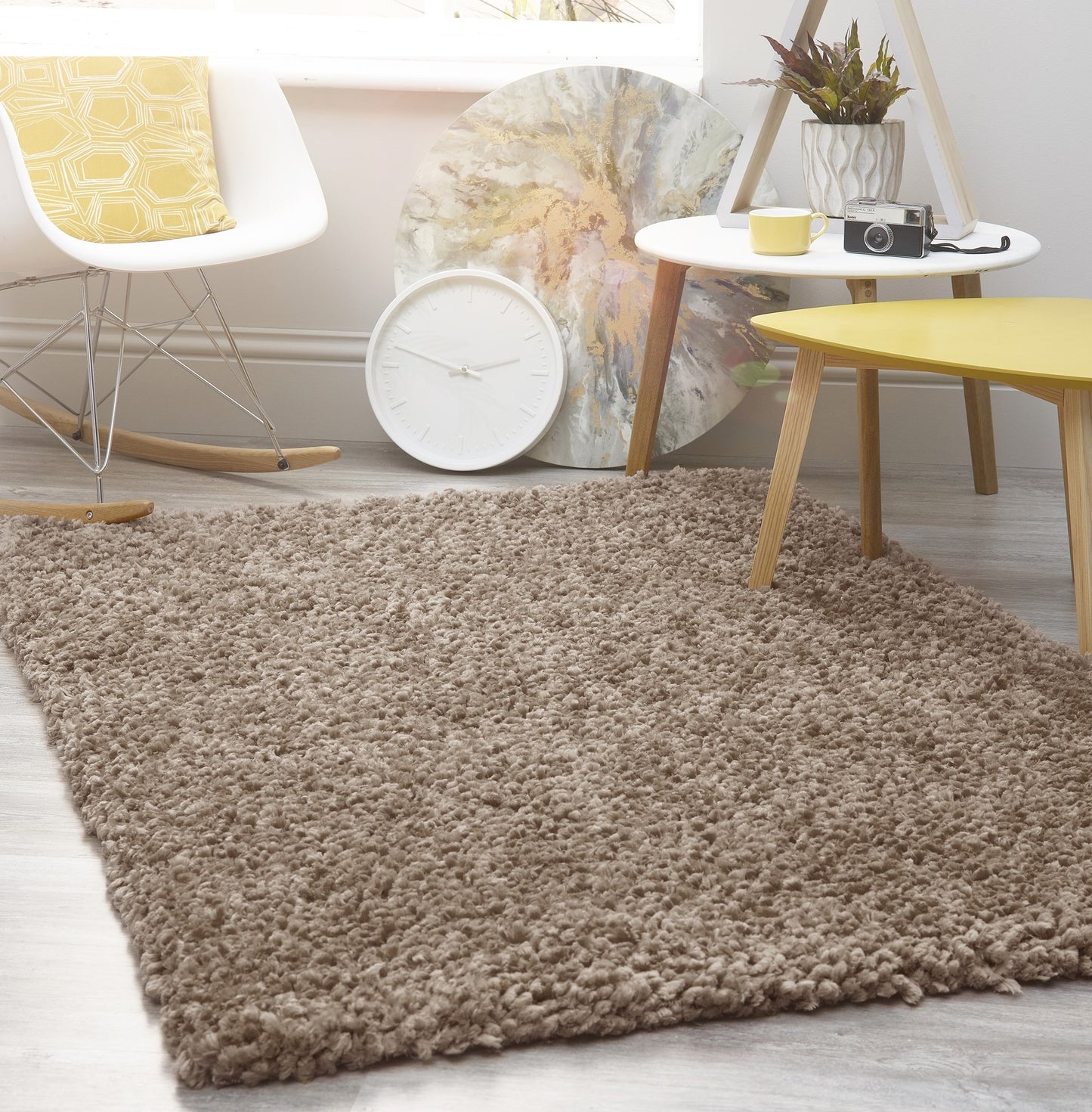 Origins Portland Modern Plain High Pile Super Soft Fluffy Shaggy Rug in Natural Brown