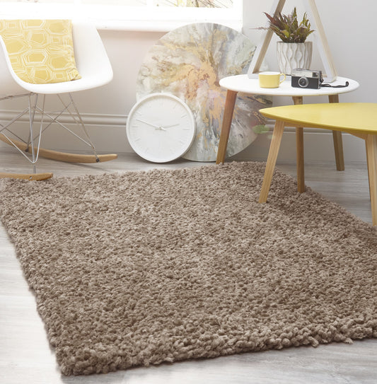 Origins Portland Modern Plain High Pile Super Soft Fluffy Shaggy Rug in Natural Brown