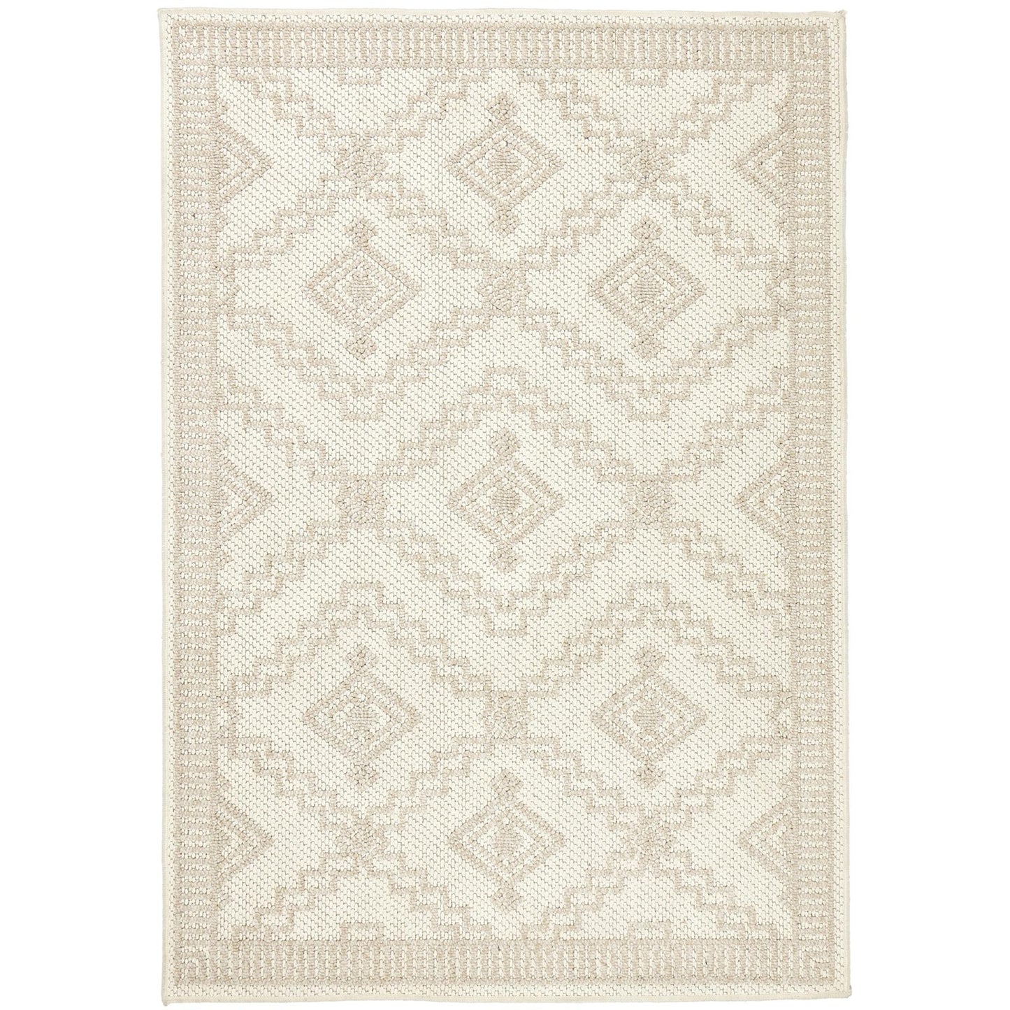 Atlas Diamond Cream Geometric Textured Indoor & Outdoor Flatweave Rug