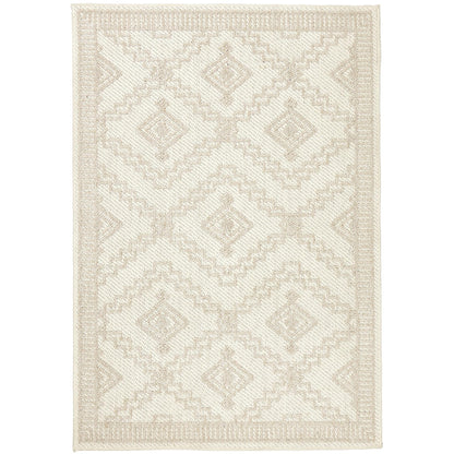 Atlas Diamond Cream Geometric Textured Indoor & Outdoor Flatweave Rug