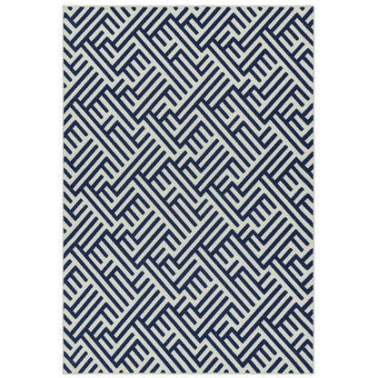 Antibes AN04 Contemporary Blue & White Linear Indoor-Outdoor Rug – Premium Geometric Flatweave
