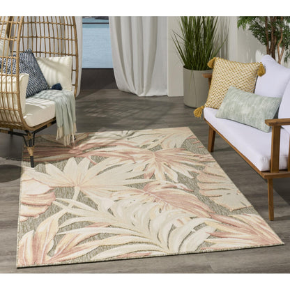 Aloha ALH43 Tropical Floral Ivory Sage Green Indoor & Outdoor Area Rug