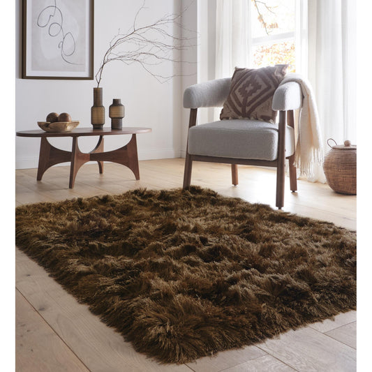 High Pile Shaggy Rug for Living Room Bedroom Modern Glamour Silky Shag Carpet – Mocha Brown