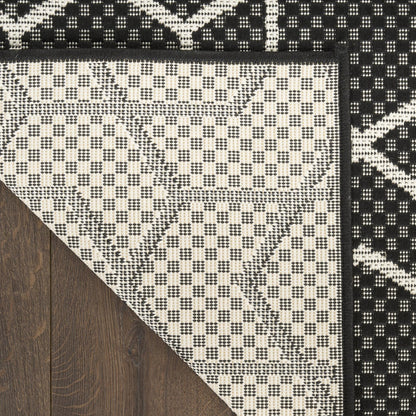 Horizon HOZ01 Modern Geometric Classic Trellis Black & Ivory Indoor & Outdoor Flatweave Rug
