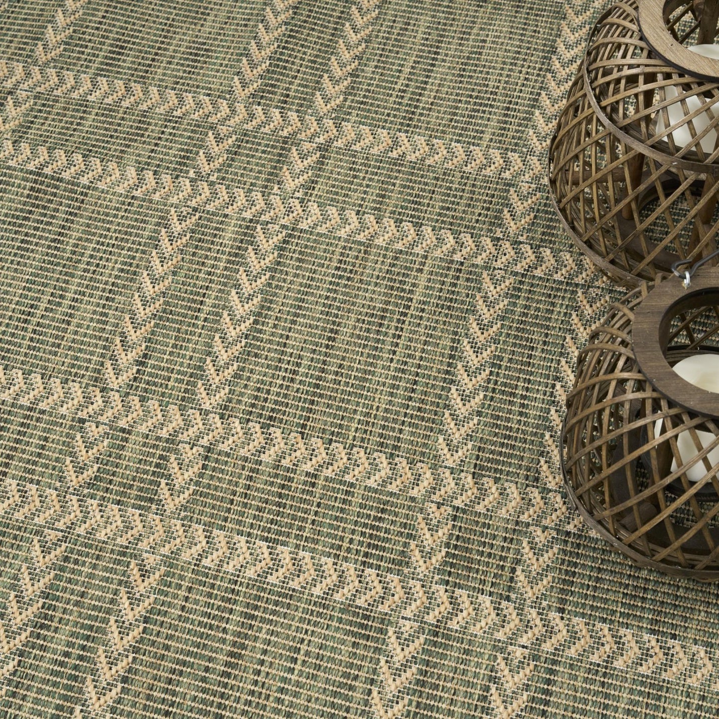Horizon Grid HOZ04 Modern Geometric Patio Green Indoor & Outdoor Flatweave Rug
