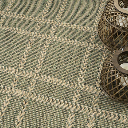 Horizon Grid HOZ04 Modern Geometric Patio Green Indoor & Outdoor Flatweave Rug