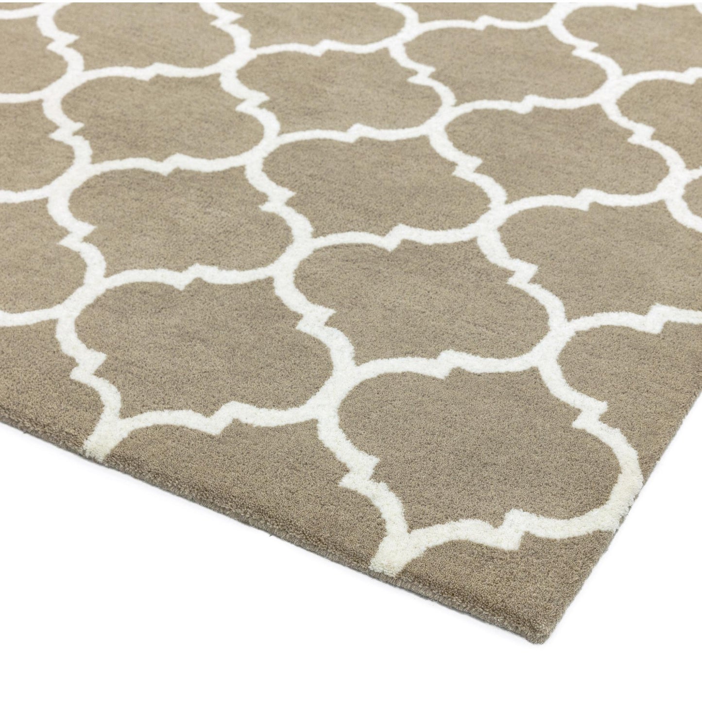 Albany Ogee Sand Beige Moroccan Trellis Hand Tufted Wool Rug