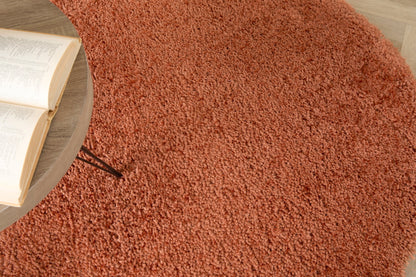 Chicago Shaggy Modern Plain Rug Hallway Runner in Rust Orange