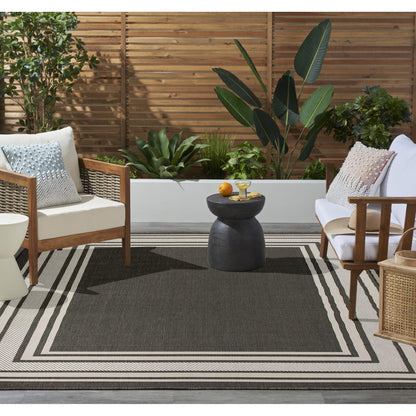 Horizon HOZ03 Modern Bordered Charcoal Black Indoor & Outdoor Flatweave Rug