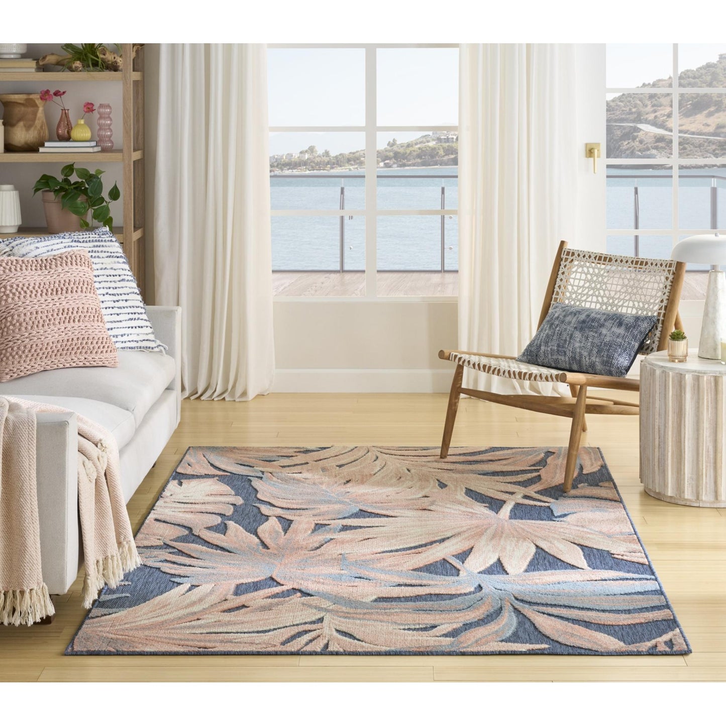 Aloha ALH43 Tropical Botanical Rose Blue Indoor & Outdoor Area Rug