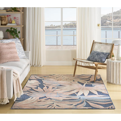 Aloha ALH43 Tropical Botanical Rose Blue Indoor & Outdoor Area Rug