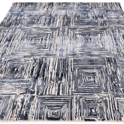 Kuza Portrait Rug – Navy Blue –  Elegant Textured High-Low Pile Carpet