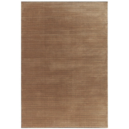 Kuza Plain Stripe Soft Silky Velvety Modern Rug in Terracotta