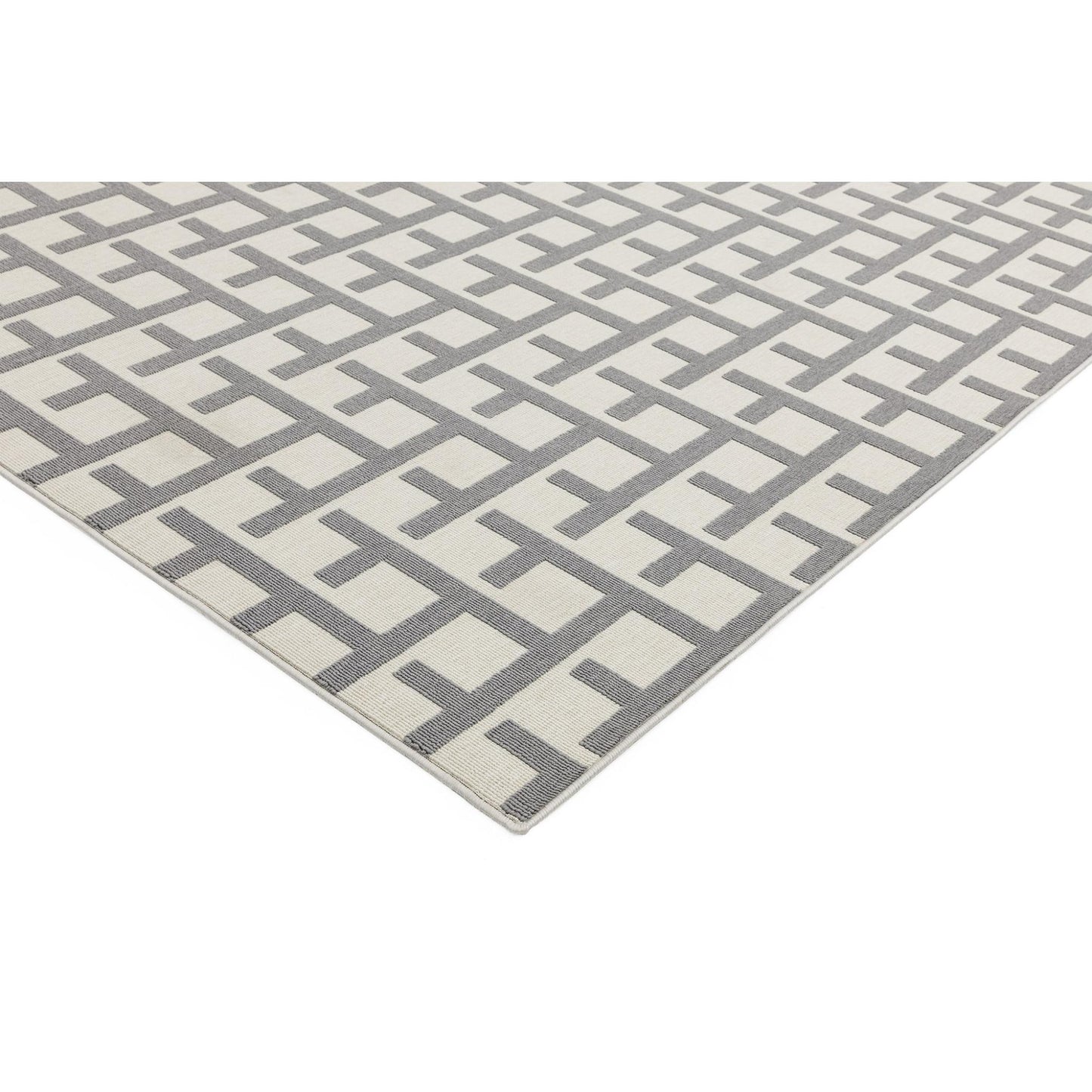 Antibes AN03 Modern White & Grey Grid Indoor-Outdoor Rug – Textured Geometric Flatweave