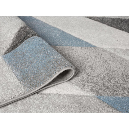 Orbit Alto Geometric 3D Carved Grey Blue Rug – Modern Soft Textured Polyester Carpet for Living Room, Bedroom, and Hallway