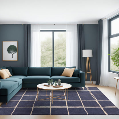 Albany Grid Marine Blue – Bold Geometric Intrigue and Natural Wool Luxury