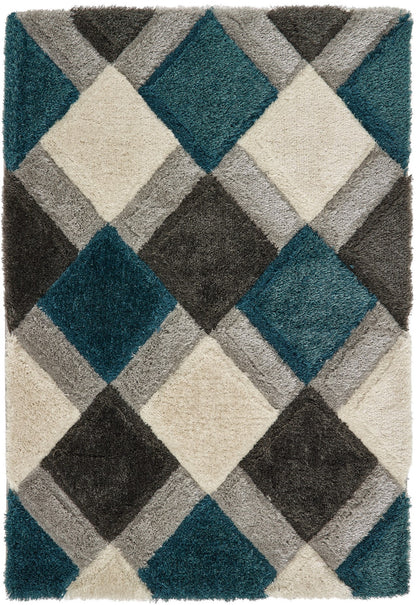 Origins 3D GEO Soft Silky Shaggy Modern Diamond Rug in Teal Blue