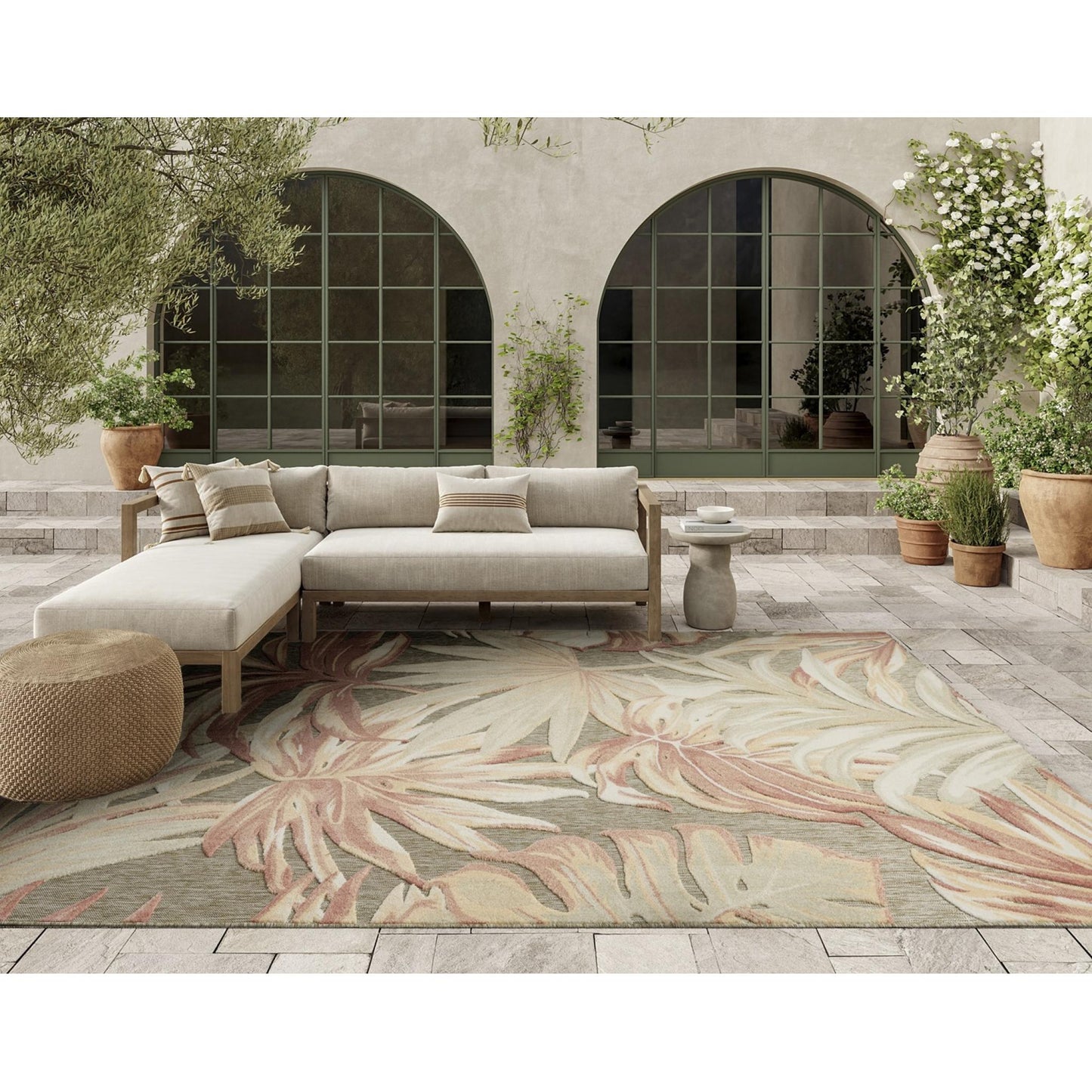 Aloha ALH43 Tropical Floral Ivory Sage Green Indoor & Outdoor Area Rug