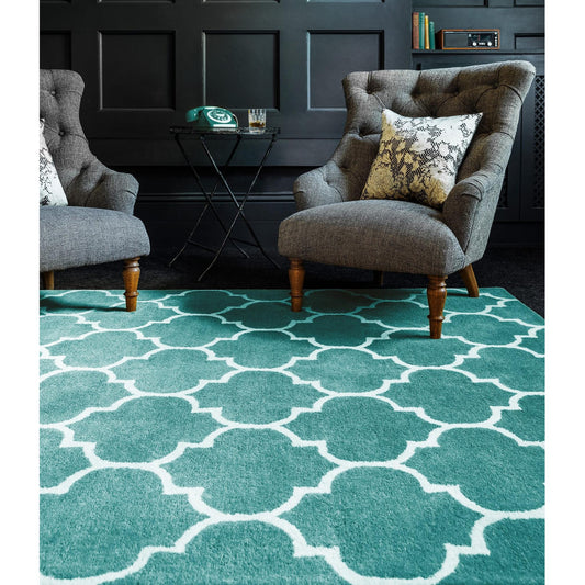 Albany Ogee Duck Egg Moroccan Trellis Hand Tufted Wool Rug