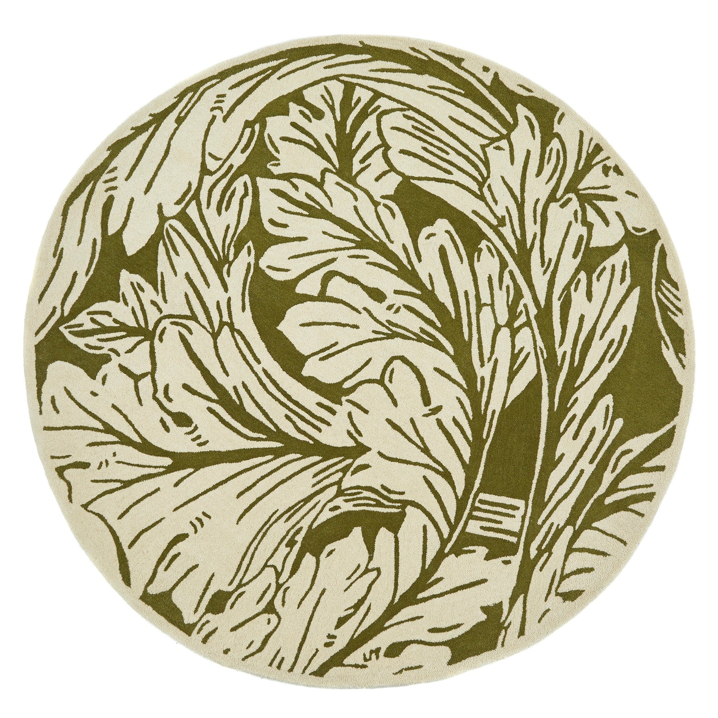 Heritage Floral 2 Pure Wool Damask Hand Tufted Round Rug in Moss Green