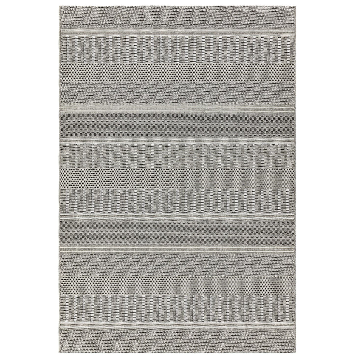 Varanda Stripe VA04 Geometric Neutral Grey Indoor & Outdoor Flatweave Rug