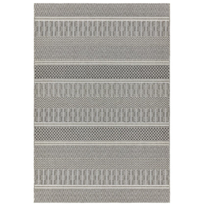 Varanda Stripe VA04 Geometric Neutral Grey Indoor & Outdoor Flatweave Rug