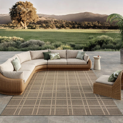 Horizon Grid HOZ04 Modern Geometric Patio Charcoal Grey Indoor & Outdoor Flatweave Rug