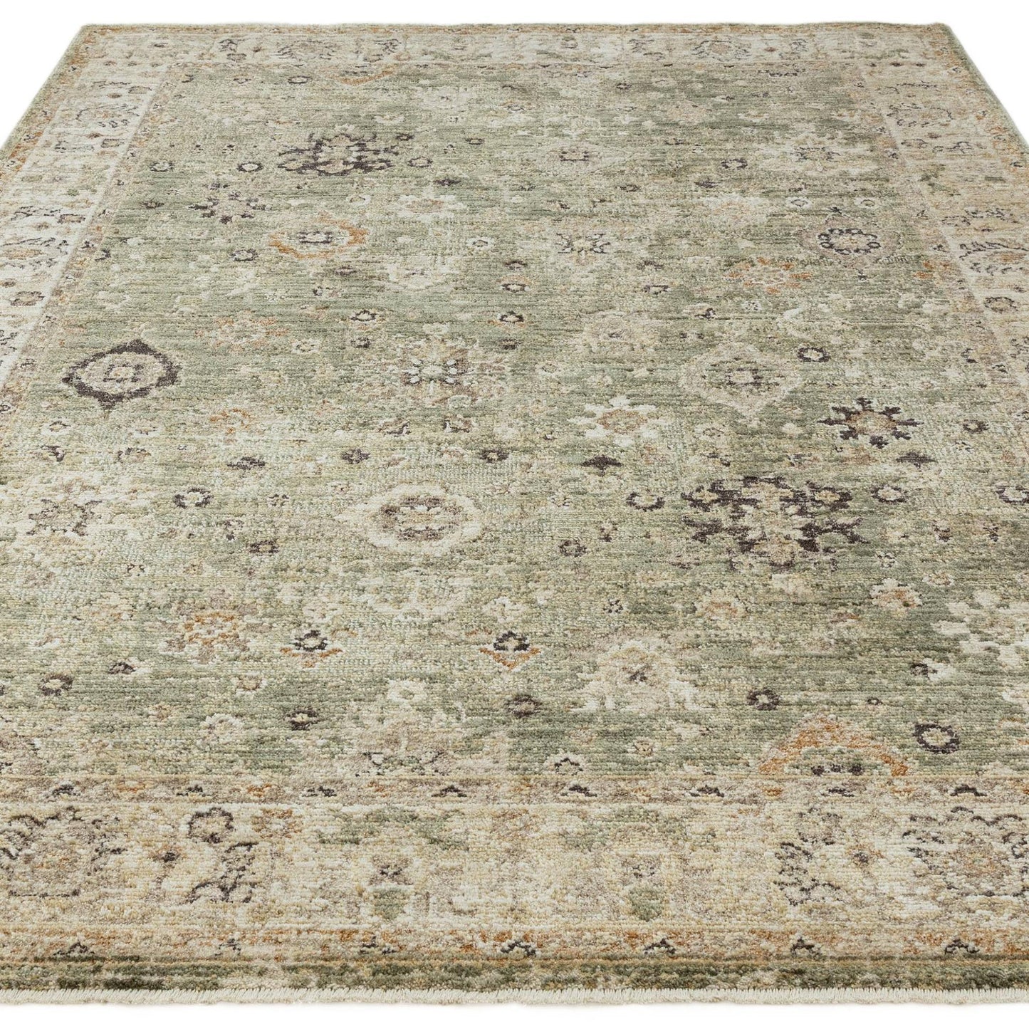 Heriz HE04 Ornate Green Traditional Medallion Vintage Rug – Modern Textured Polyester Carpet for Living Room, Bedroom, and Hallway