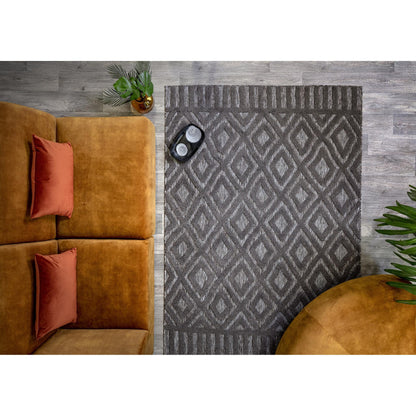 Salta Diamond SA02 Geometric Charcoal Grey High-Low Indoor & Outdoor Rug