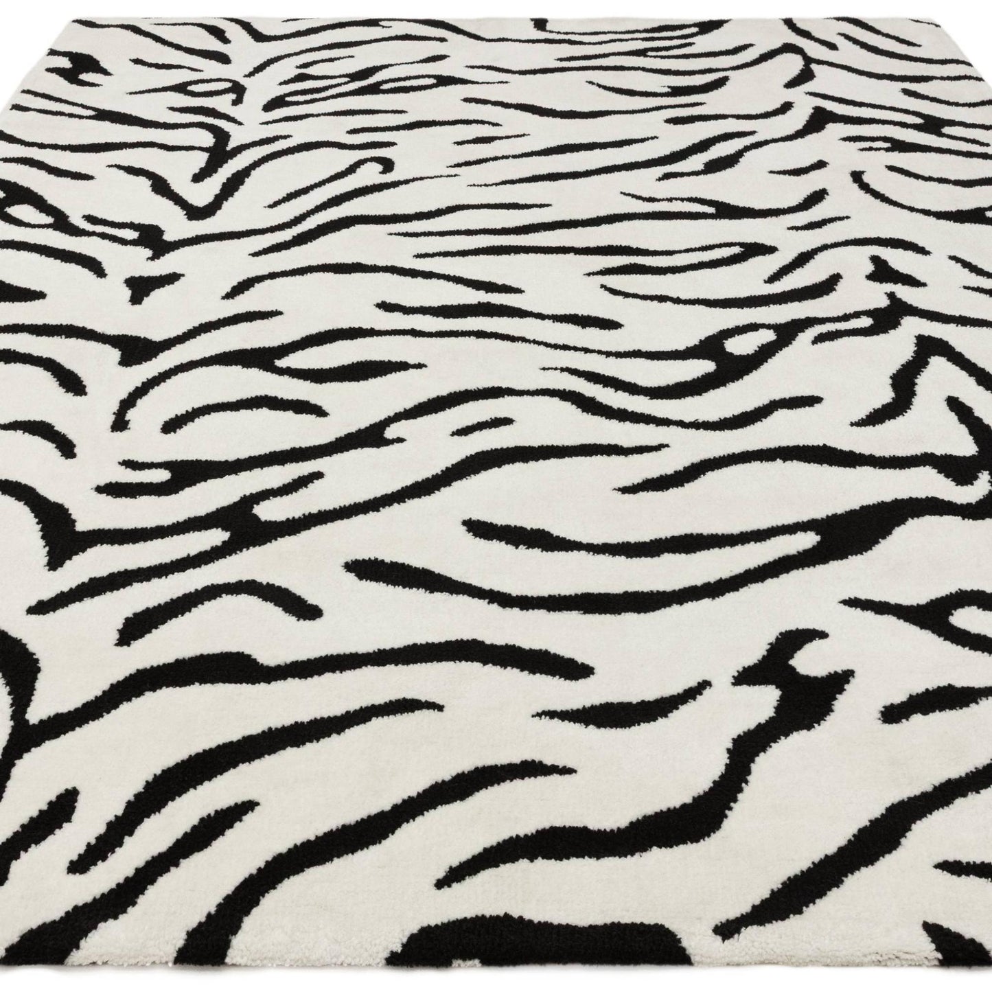 Wilder Tiger Mono Animal Inspired Black & White Rug – Modern Soft Textured Polyester Carpet