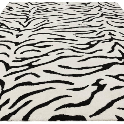 Wilder Tiger Mono Animal Inspired Black & White Rug – Modern Soft Textured Polyester Carpet