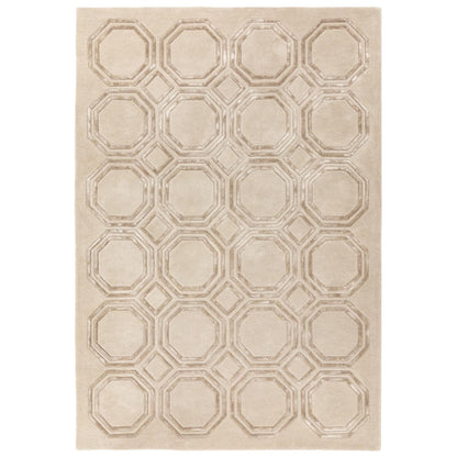 Nexus Octagon Beige Wool Viscose Hand Carved Geometric Rug – Luxurious Modern Elegance