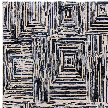 Kuza Portrait Rug – Navy Blue –  Elegant Textured High-Low Pile Carpet