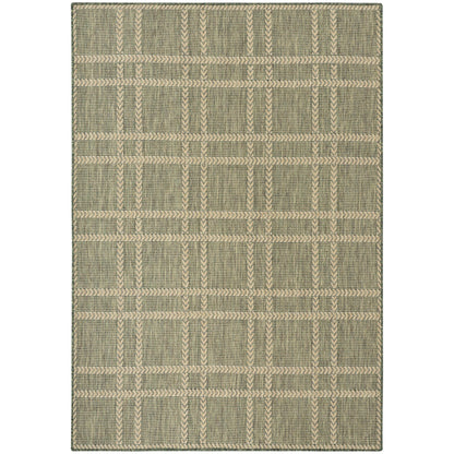 Horizon Grid HOZ04 Modern Geometric Patio Green Indoor & Outdoor Flatweave Rug