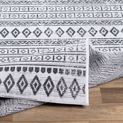 Eagean EAG2345 Tribal Geometric Black & White Indoor & Outdoor Flatweave Rug