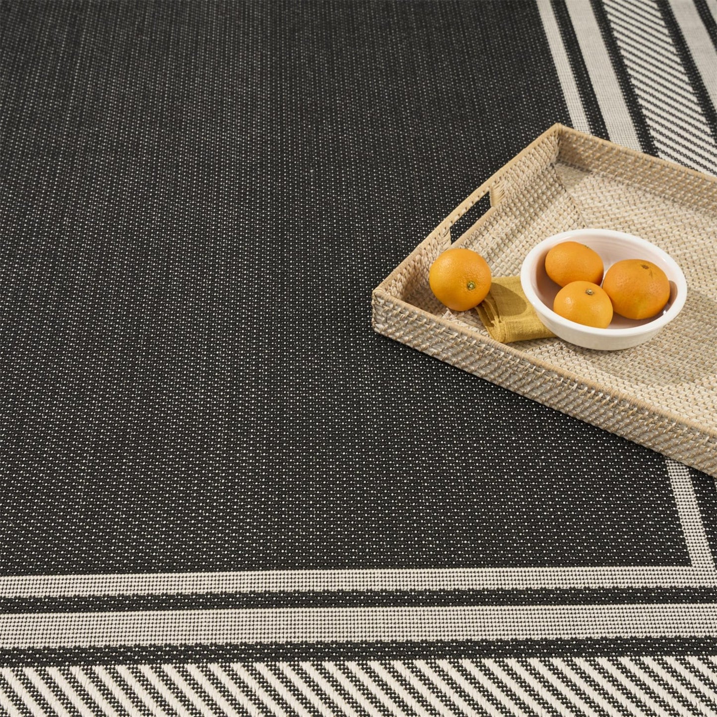 Horizon HOZ03 Modern Bordered Charcoal Black Indoor & Outdoor Flatweave Rug