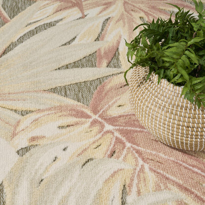 Aloha ALH43 Tropical Floral Ivory Sage Green Indoor & Outdoor Area Rug