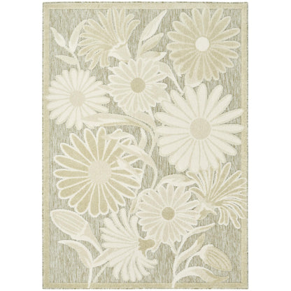 Aloha ALH33 Contemporary Daisy Ivory Sage Green Indoor & Outdoor Area Rug