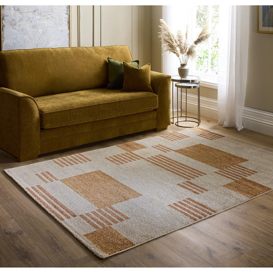 Geometric Blocks Terracotta Rug for Living Room Bedroom Kitchen Non-Shedding Soft Tribal Nomad Rust Beige Area Rug